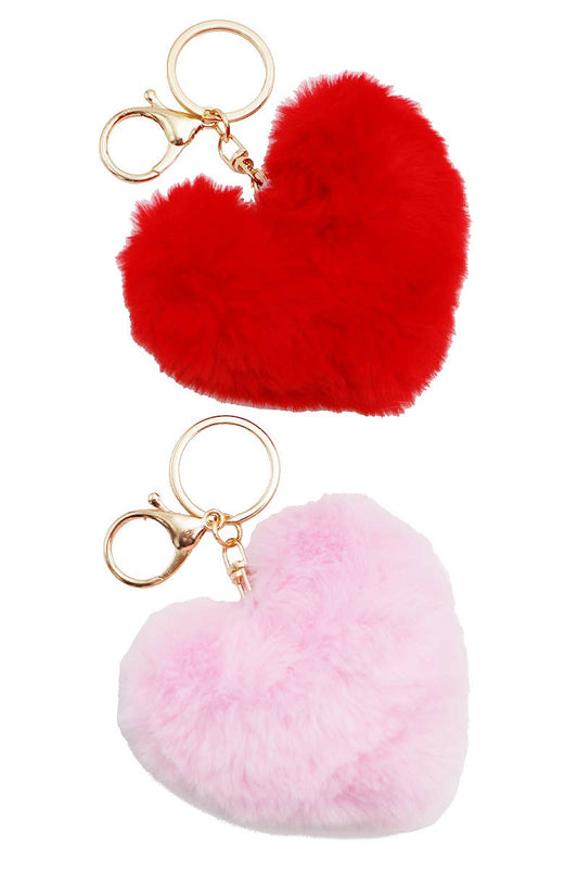 Warm Heart Fuzzy Faux Fur Pom Pom Key Chain