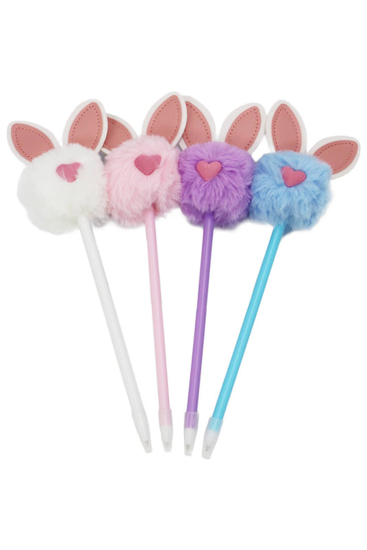 Bunny Ear Vegan Leather Pom Pom Pen