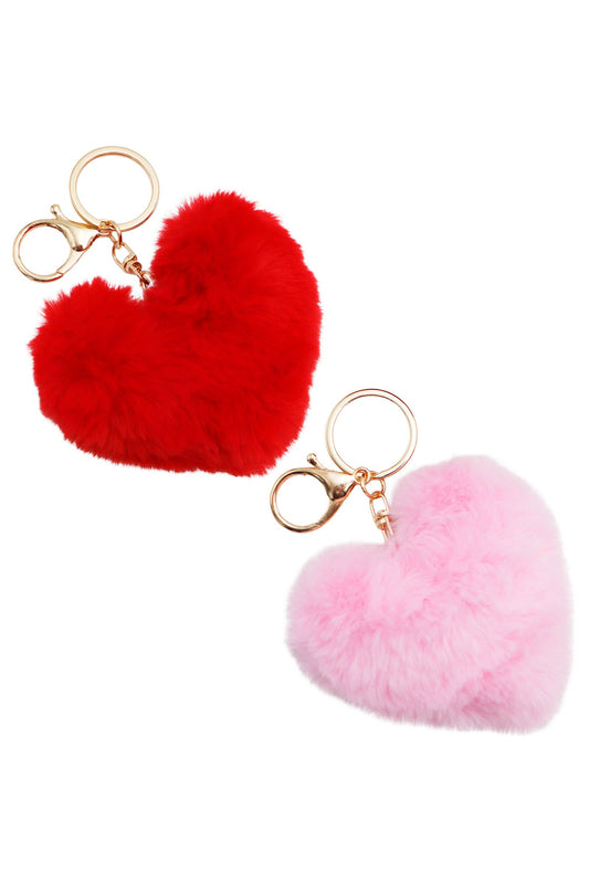 Warm Heart Fuzzy Faux Fur Pom Pom Key Chain